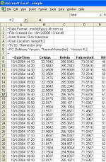 Temperature data spreadsheet